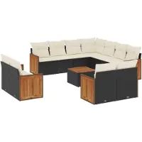 The Living Store 12-tlg. Garten-Sofagarnitur mit Kissen Schwarz Poly Rattan