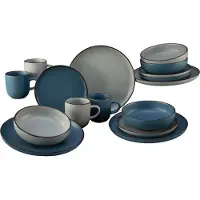 Creatable Kombiservice "Geschirr-Set Modern Scandic", blau, 16 Stk., Steinzeug, Geschirr-Sets, Kombiservice, Service, skandinavischer Life Style, 16 Teile, für 4 Personen