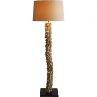 SalesFever Stehleuchte aus Treibholz | Lampenschirm Leinen | Gestell Treibholz & Metallrohr | Standfuß Heveaholz | B30xT30xH150cm |schwarz–natur–weiß