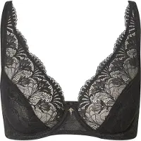 JOOP! Bügel-BH JOOP "Beautiful", Damen, Gr. 85, Cup A, schwarz, Single Jersey, Obermaterial: 86% Polyamid, 14% Elasthan, BHs Bügel-BH, florale Cornflower-Spitze, glänzende Microfaser, elegant