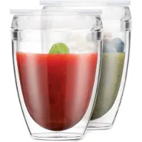Bodum Set mit 2 -Bechern – Pavina To Go – Doppelwandiger Kunststoff – Luftdichter Deckel – 30 cl – Transparent