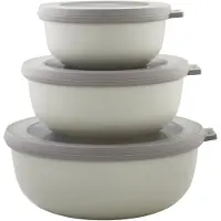 Mepal Frischhaltedose Set cirqula rund, 3-teilig, flach, Auslaufsichere Multischüsseln mit Deckel, Farbe: weiß, Nordic white