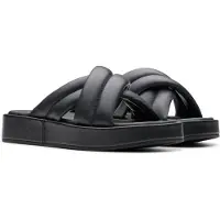 Clarks Hausschuh "Alda Glide", Damen, Gr. 39, schwarz (schwarz leather), Leder, Schuhe Hausschuh, Slides, Schlappen mit gepolsterter Bandage