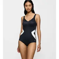 Triumph Badeanzug "Summer Allure OP", Damen, Gr. 38, Cup D, weiß (weiß, schwarz combination), Microfaser, Obermaterial: 77% Polyamid, 23% Elasthan, Badeanzüge Badeanzug, V-Ausschnitt, moderner Druck