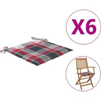 vidaXL Gartenstuhl-Kissen 6Stk. Rot Karomuster 40x40x3cm Oxford-Gewebe
