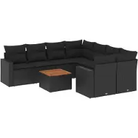The Living Store 9-tlg. Garten-Sofagarnitur mit Kissen Schwarz Poly Rattan
