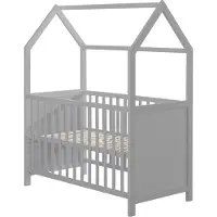 Roba Hausbett 60 x 120 cm - Babybett & Beistellbett für Kinder in Hausoptik - 6-fach höhenverstellbar - Taupe