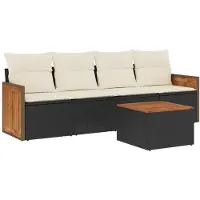 The Living Store 5-tlg. Garten-Sofagarnitur mit Kissen Schwarz Poly Rattan