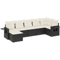 The Living Store 7-tlg. Garten-Sofagarnitur mit Kissen Schwarz Poly Rattan