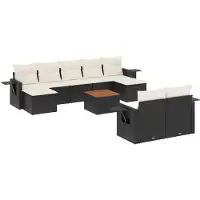 The Living Store 10-tlg. Garten-Sofagarnitur mit Kissen Schwarz Poly Rattan