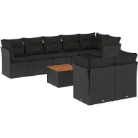 The Living Store 9-tlg. Garten-Sofagarnitur mit Kissen Schwarz Poly Rattan