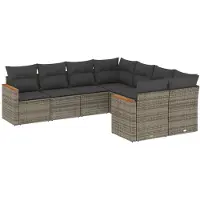 The Living Store 8-tlg. Garten-Sofagarnitur mit Kissen Grau Poly Rattan