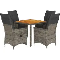 vidaXL 5-tlg. Garten-Essgruppe mit Kissen Grau Poly Rattan
