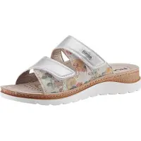 Rohde Damen Pantolette floral bedruckt Blumen Muster Metallic Klett Baviera 1302, Größe:41 EU, Farbe:Weiß