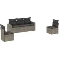 The Living Store 5-tlg. Garten-Sofagarnitur mit Kissen Grau Poly Rattan