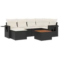 The Living Store 7-tlg. Garten-Sofagarnitur mit Kissen Schwarz Poly Rattan