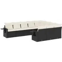 The Living Store 10-tlg. Garten-Sofagarnitur mit Kissen Schwarz Poly Rattan
