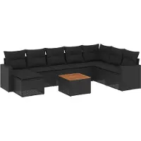 The Living Store 9-tlg. Garten-Sofagarnitur mit Kissen Schwarz Poly Rattan