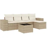 The Living Store 6-tlg. Garten-Sofagarnitur mit Kissen Beige Poly Rattan