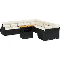 The Living Store 11-tlg. Garten-Sofagarnitur mit Kissen Schwarz Poly Rattan