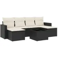 The Living Store 7-tlg. Garten-Sofagarnitur mit Kissen Schwarz Poly Rattan