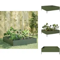 vidaXL Hochbeet Olivgrün 100x100x33,5 cm Stahl