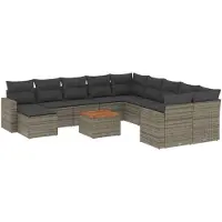 The Living Store 12-tlg. Garten-Sofagarnitur mit Kissen Grau Poly Rattan