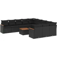 The Living Store 12-tlg. Garten-Sofagarnitur mit Kissen Schwarz Poly Rattan