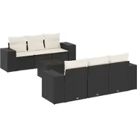The Living Store 7-tlg. Garten-Sofagarnitur mit Kissen Schwarz Poly Rattan