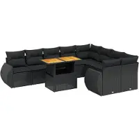 The Living Store 10-tlg. Garten-Sofagarnitur mit Kissen Schwarz Poly Rattan