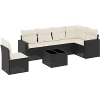 The Living Store 7-tlg. Garten-Sofagarnitur mit Kissen Schwarz Poly Rattan