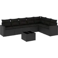 The Living Store 8-tlg. Garten-Sofagarnitur mit Kissen Schwarz Poly Rattan