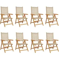 The Living Store Gartenstuhl Verstellbar 8 Stk. Beige Poly Rattan Massivholz