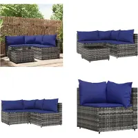 vidaXL 4 tlg. Garten Lounge Set mit Kissen Grau Poly Rattan - Garten Lounge Set - Garten Lounge Sets - Outdoor Lounge Set - Lounge Set Terrasse
