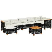 The Living Store 8-tlg. Garten-Sofagarnitur mit Kissen Schwarz Poly Rattan