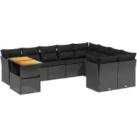The Living Store 10-tlg. Garten-Sofagarnitur mit Kissen Schwarz Poly Rattan