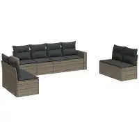 The Living Store 8-tlg. Garten-Sofagarnitur mit Kissen Grau Poly Rattan