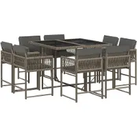 The Living Store 9-tlg. Garten-Essgruppe mit Kissen Grau Poly Rattan