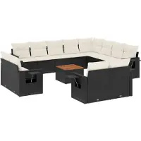 The Living Store 13-tlg. Garten-Sofagarnitur mit Kissen Schwarz Poly Rattan