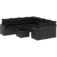 The Living Store 9-tlg. Garten-Sofagarnitur mit Kissen Schwarz Poly Rattan