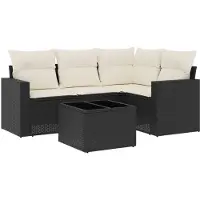 The Living Store 5-tlg. Garten-Sofagarnitur mit Kissen Schwarz Poly Rattan