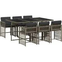 The Living Store 7-tlg. Garten-Essgruppe mit Kissen Grau Poly Rattan