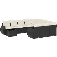 The Living Store 11-tlg. Garten-Sofagarnitur mit Kissen Schwarz Poly Rattan