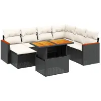 The Living Store 8-tlg. Garten-Sofagarnitur mit Kissen Schwarz Poly Rattan
