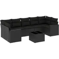 The Living Store 8-tlg. Garten-Sofagarnitur mit Kissen Schwarz Poly Rattan
