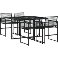 The Living Store 5-tlg. Garten-Essgruppe Schwarz Poly Rattan