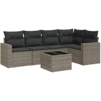 The Living Store 6-tlg. Garten-Sofagarnitur mit Kissen Grau Poly Rattan
