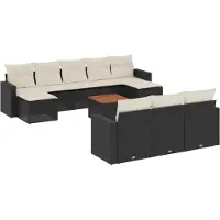 The Living Store 11-tlg. Garten-Sofagarnitur mit Kissen Schwarz Poly Rattan