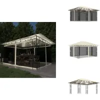 vidaXL Pavillon mit Moskitonetz & LED-Lichterkette 4x3x2,73m Cremeweiß - Pavillons & Partyzelte