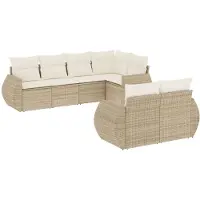 The Living Store 7-tlg. Garten-Sofagarnitur mit Kissen Beige Poly Rattan